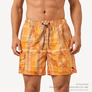 Tommy Bahama Relax L Orange Island Plaid Tropical Swim Trunks Beach Resort